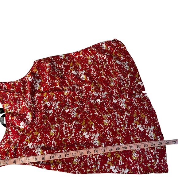 Eddie Bauer Sleevless Top XL 100% Cotton Button Front Pintucking Red Abstract - Picture 9 of 9